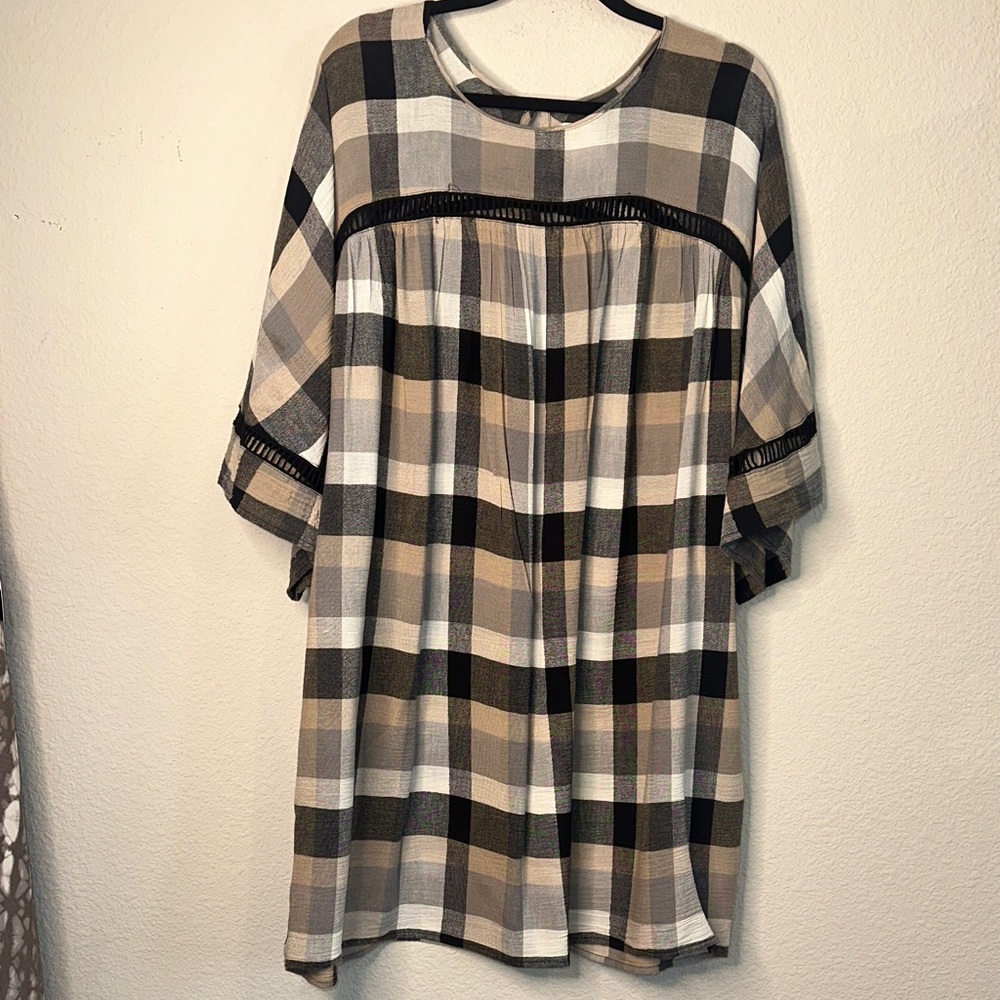Maeve Checkered Mini Dress‎ - Black, Tan, Cream